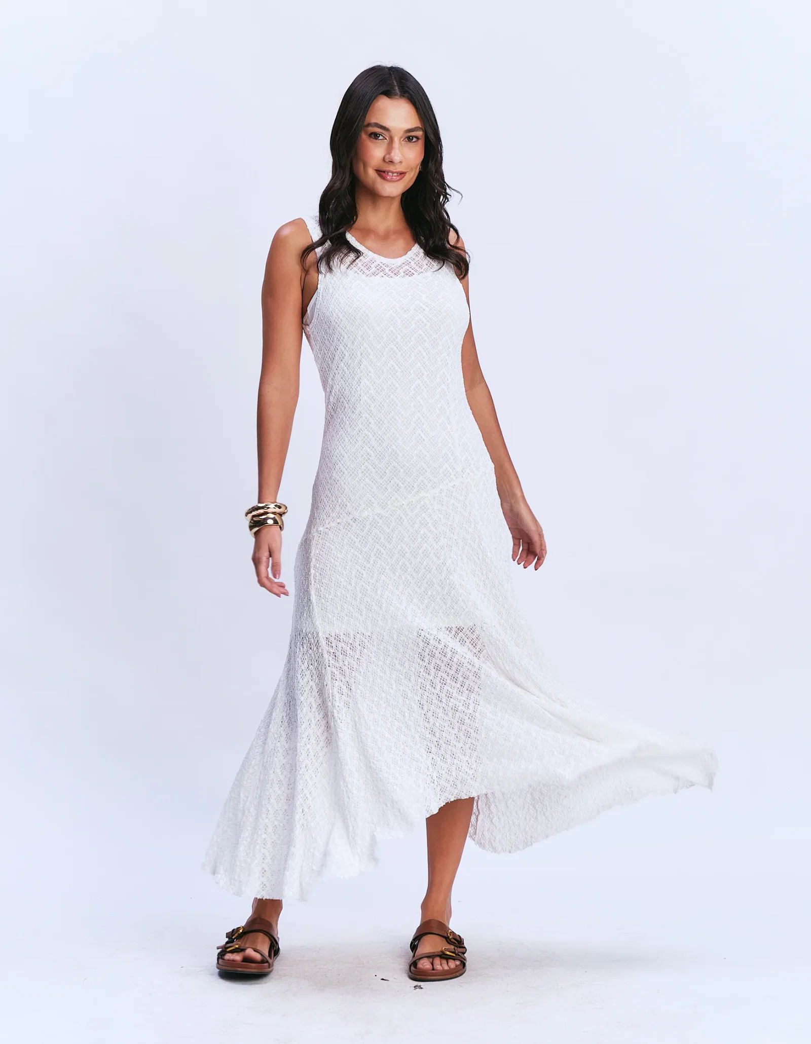 Vestido Sem Manga Rendado - Branco — imagem 1