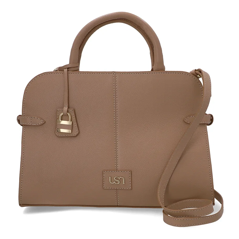 Bolsa Tote Couro Bege Costura Enfeite — imagem 1