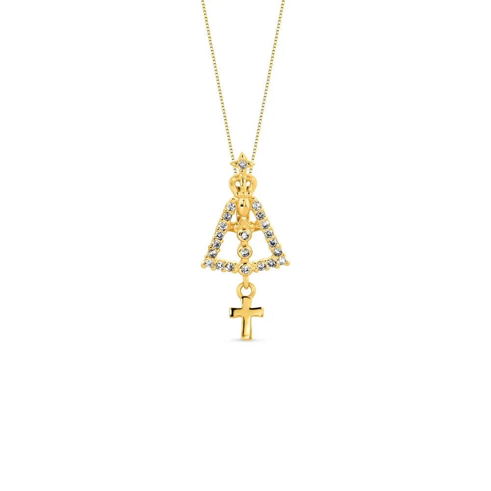 Pingente Medalha N.Sra. Aparecida em Ouro Amarelo 18k com Diamantes, 23mm — imagem 1