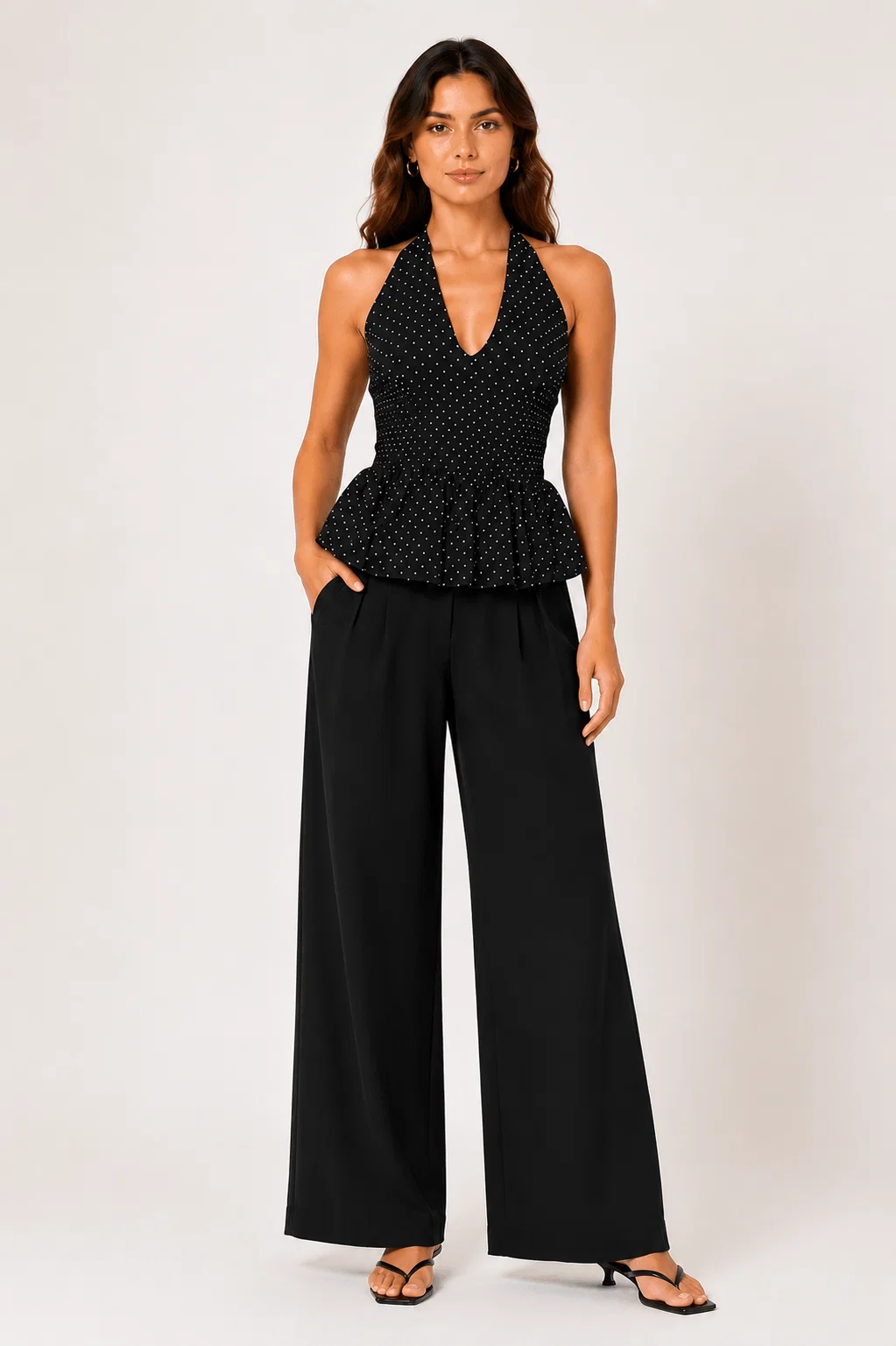 Blusa Frente Única Poá Com Lastex - Preto — imagem 1