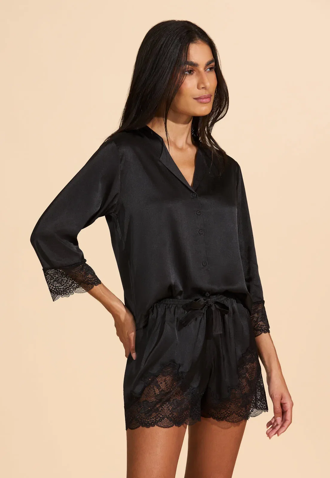 Conjunto Aberto Manga 7/8 Charmeuse Renda Recco