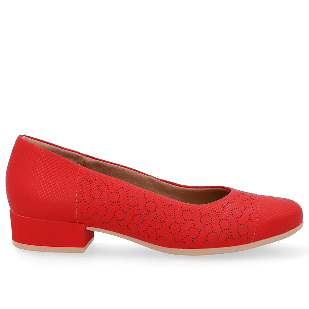 Scarpin Couro Laser Vermelho Salto Bloco — imagem 1