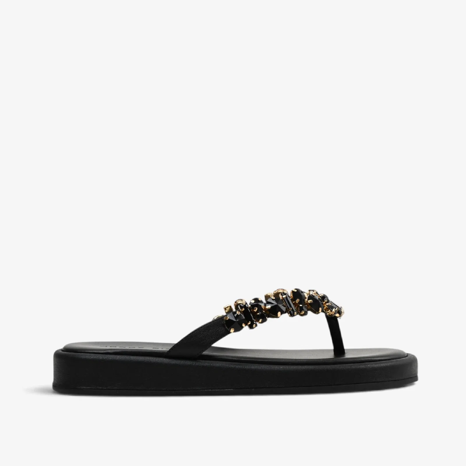Chinelo Flat Pedraria Preto Couro — imagem 1