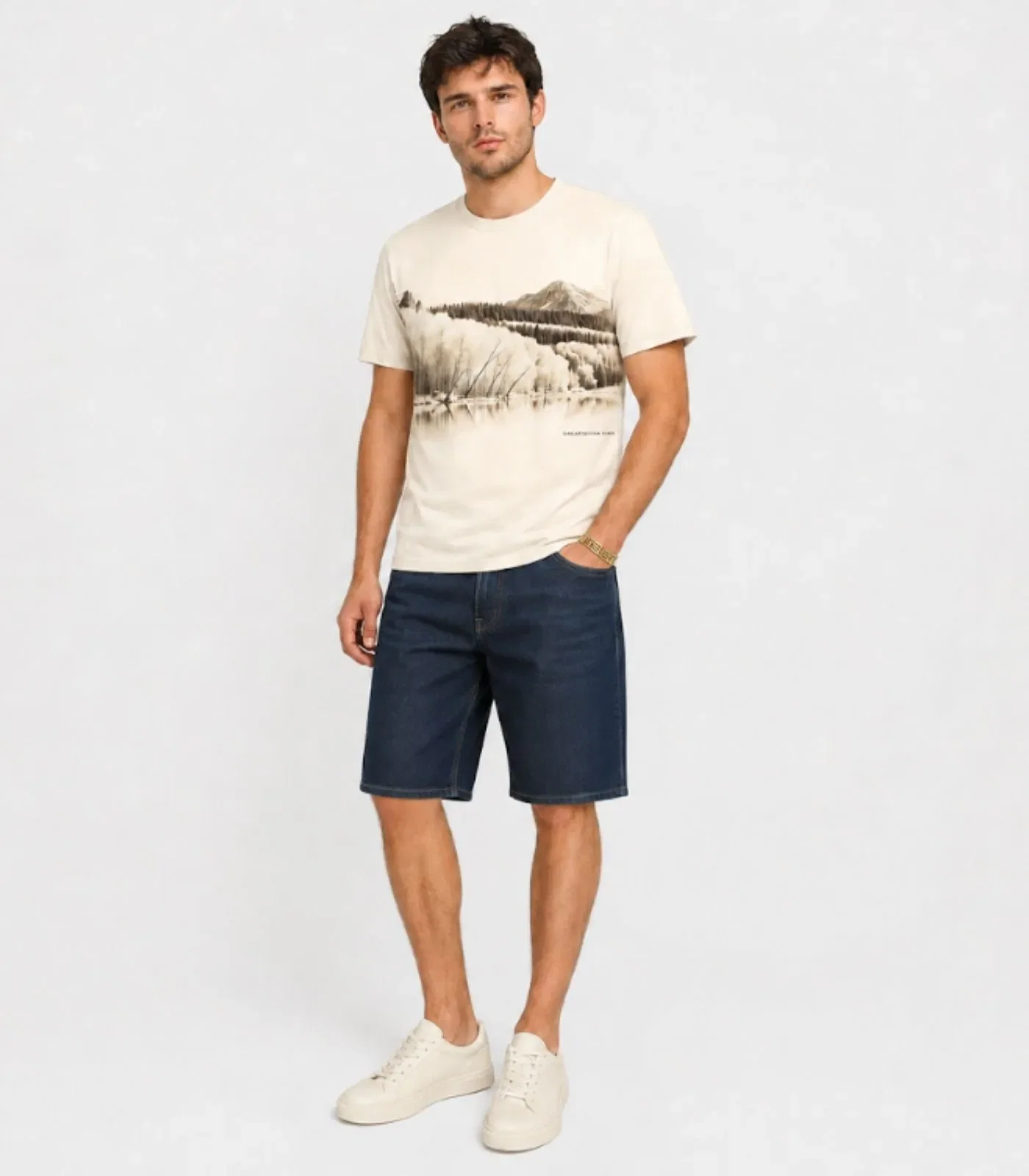 Camiseta Masculina em Meia Malha Diametro Bege