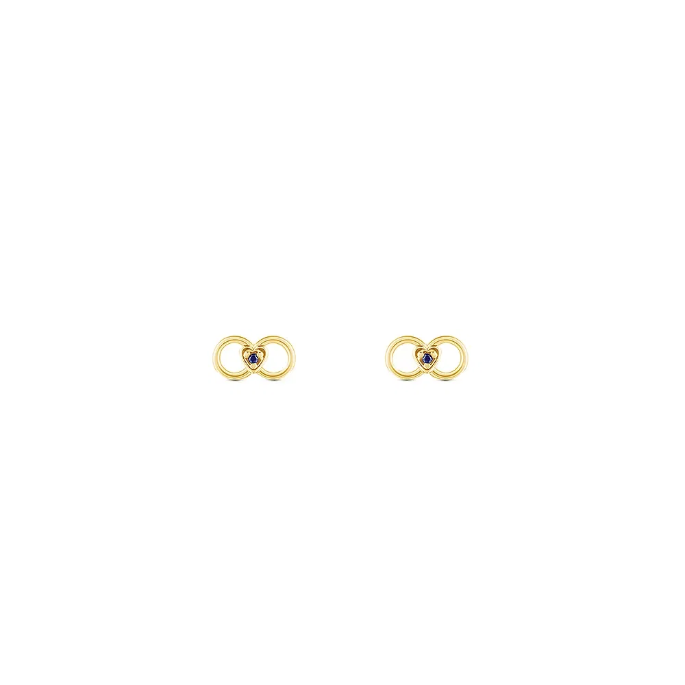 Brinco Baby Infinito Coração em Ouro Amarelo 18k com Safira Azul — imagem 1