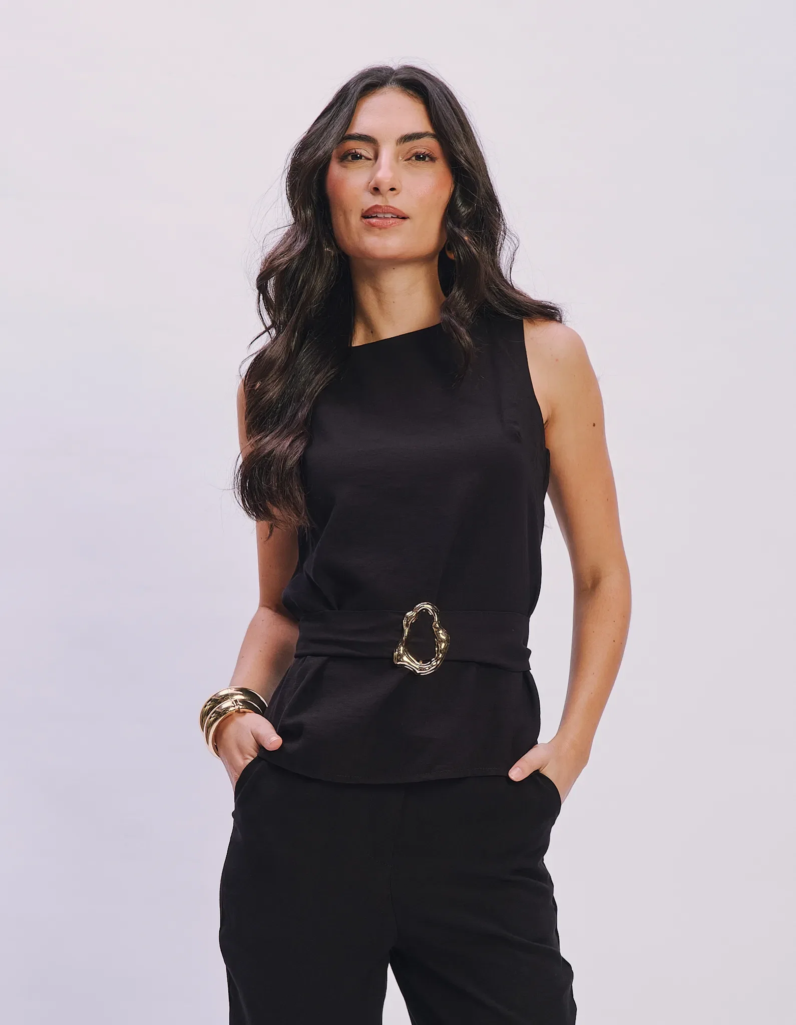 Blusa Alfaiataria Detalhe Botões - Preto