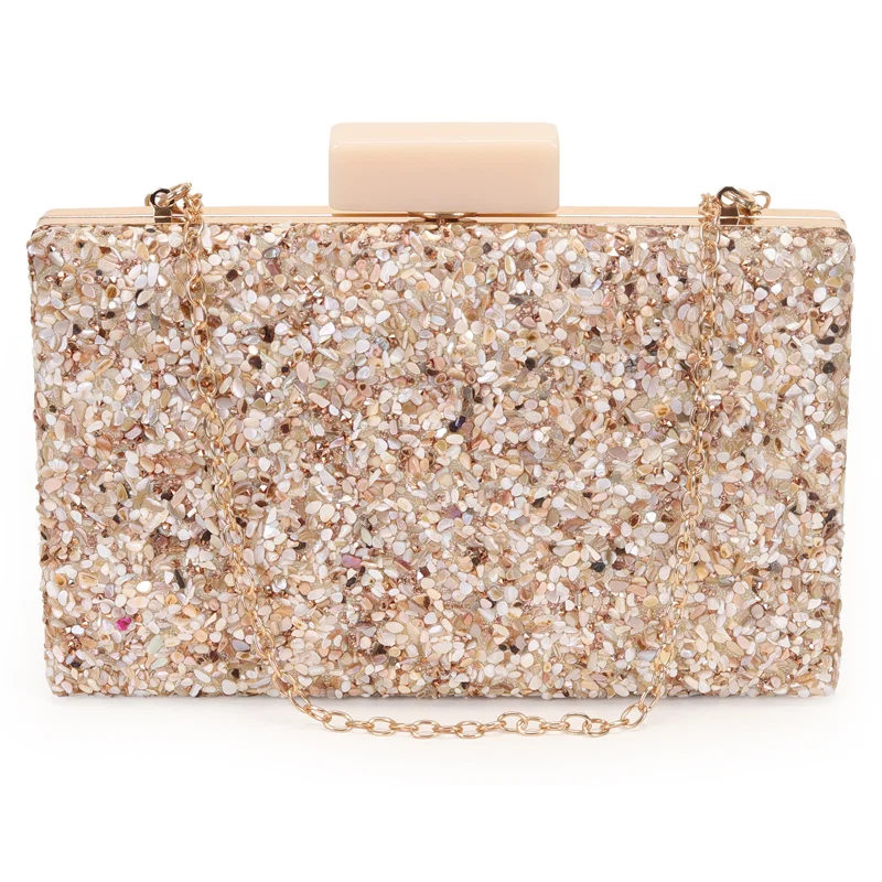 Clutch Retangular Armação De Metal Com Cascalho De Pedras