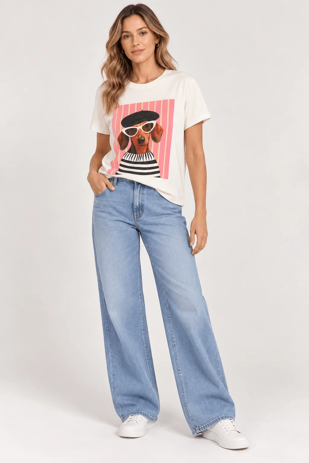 T-Shirt Dog Dachshund Paris - Off White — imagem 1