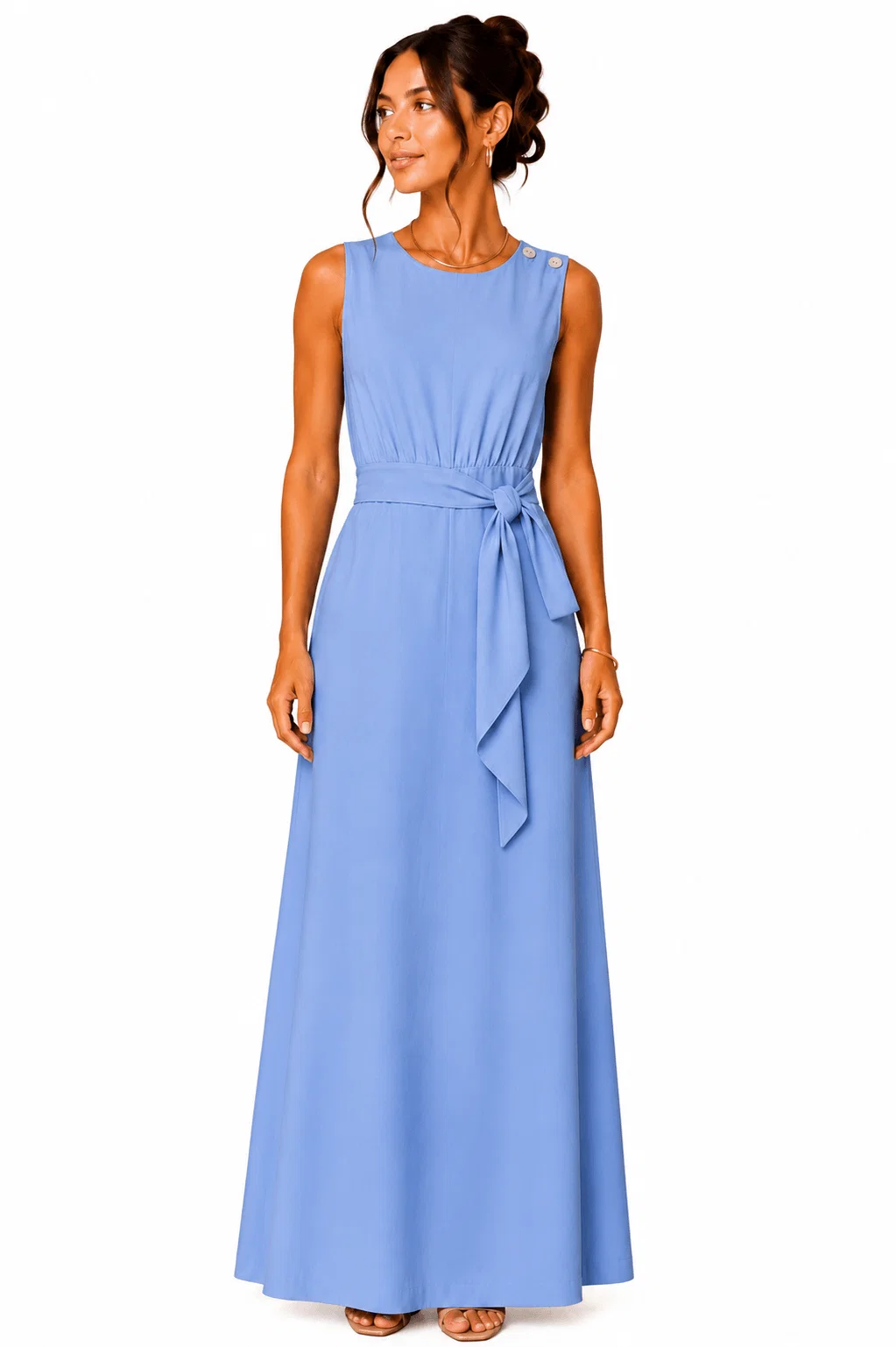 Vestido Sem Manga Detalhe Botões - Azul