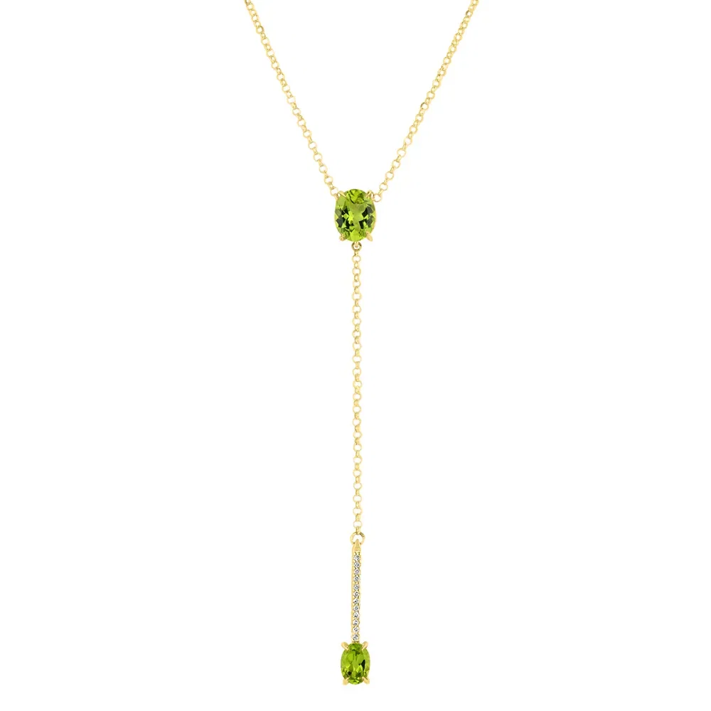 Colar Essenza em Ouro Amarelo 18k com Peridotos e Diamantes, 50cm