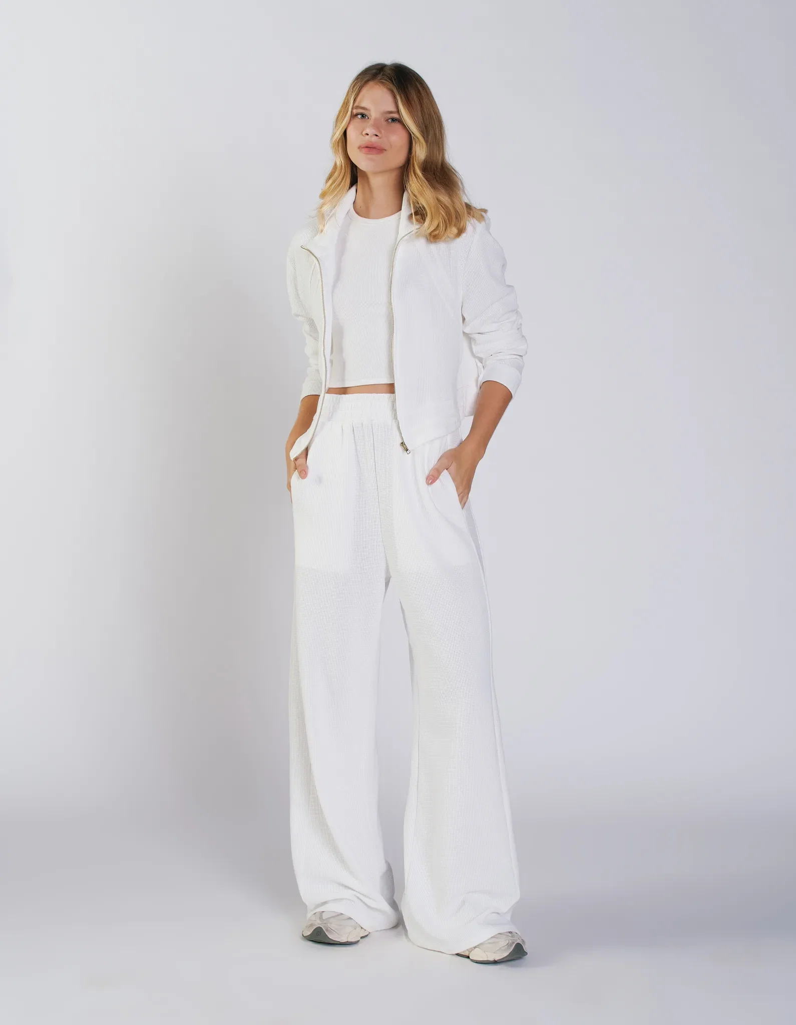 Calça Pantalona Malha Texturada - Branco