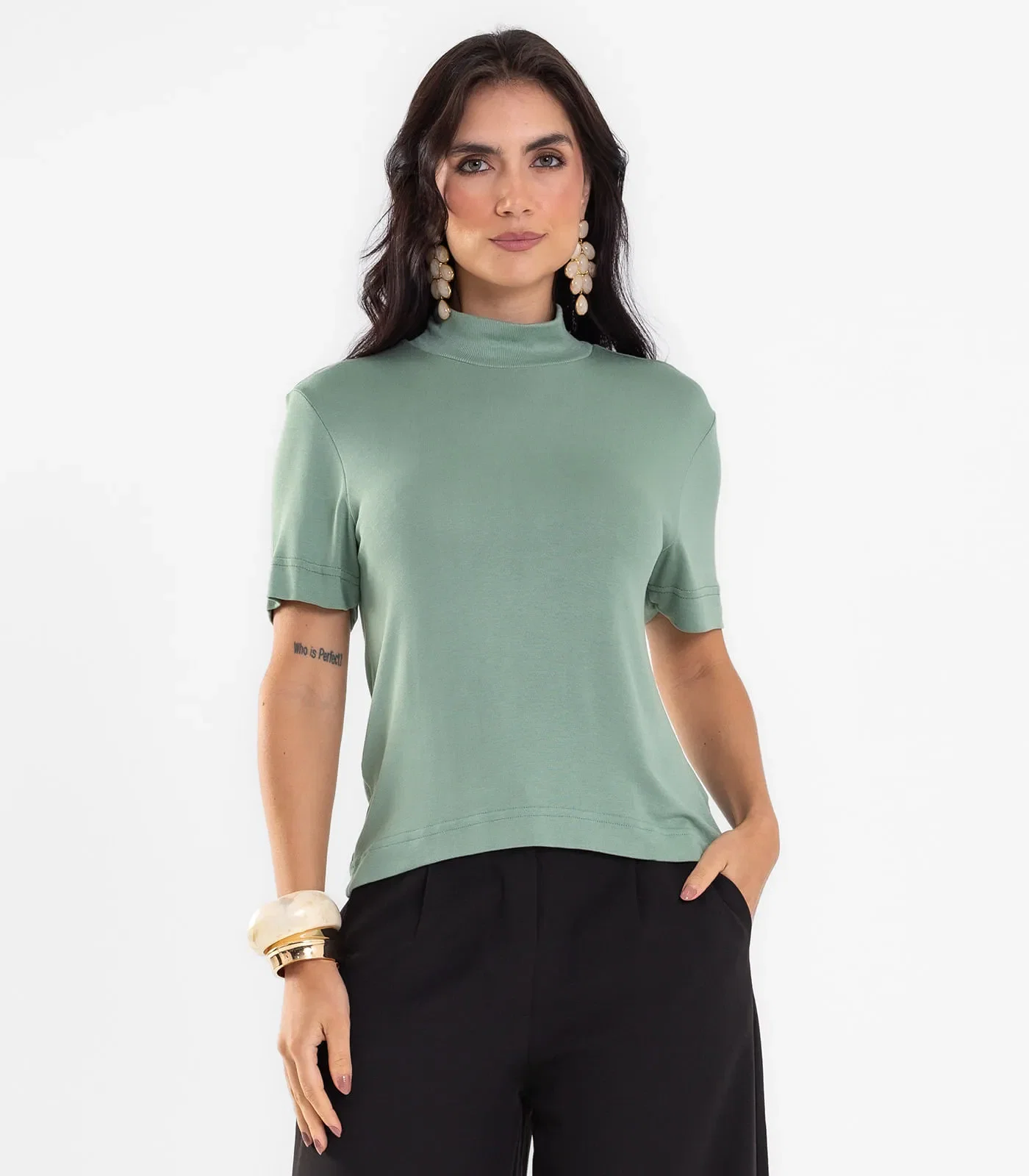 Blusa Feminina Gola Alta ViscoTrico Básica Endless Verde