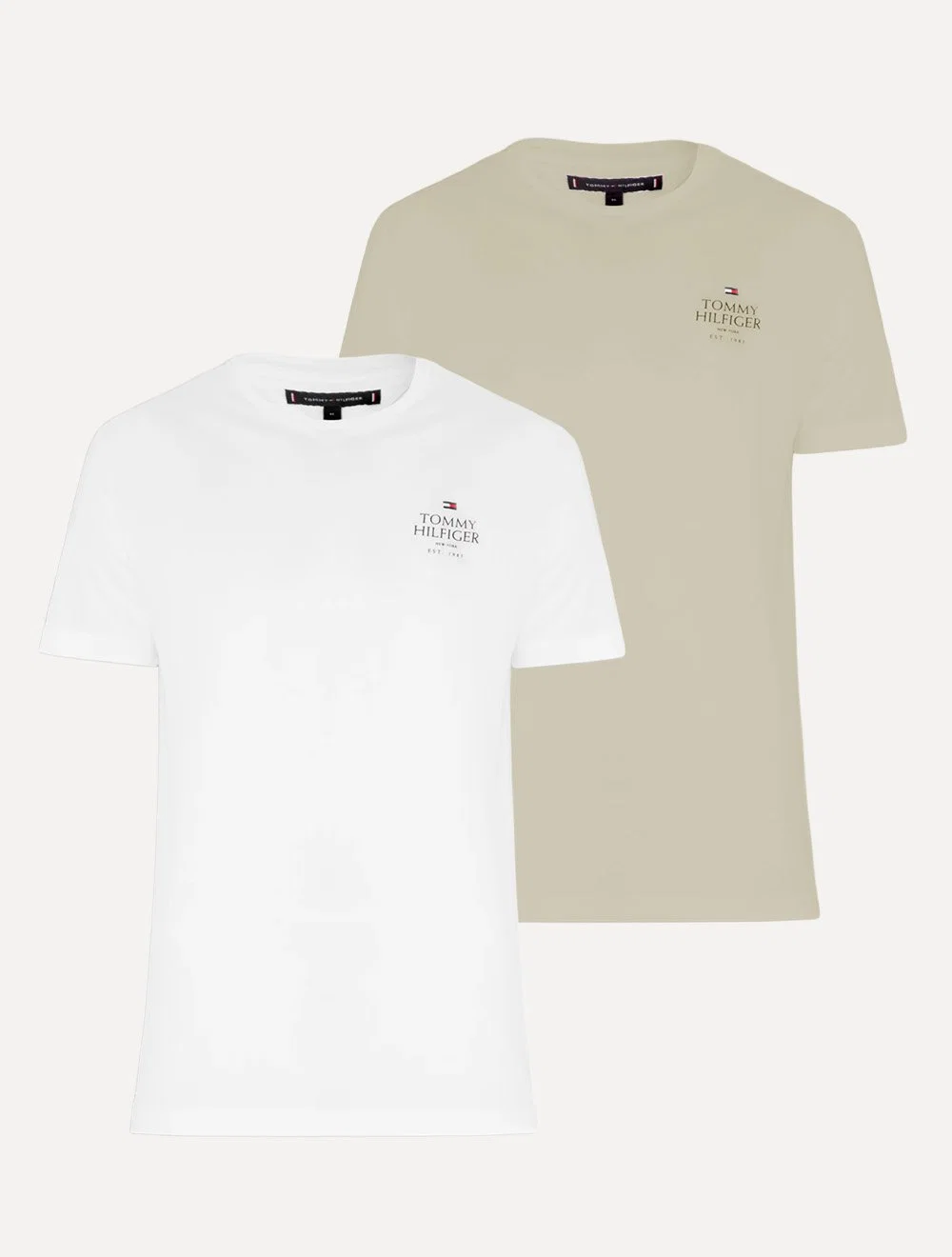 Kit Camisetas Tommy Hilfiger | Masculina Stack Brand Love Branca / Cáqui