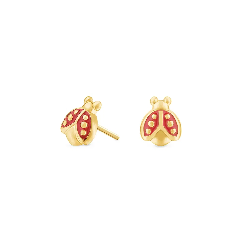 Brinco Baby Joaninha em Ouro Amarelo 18k com Esmalte