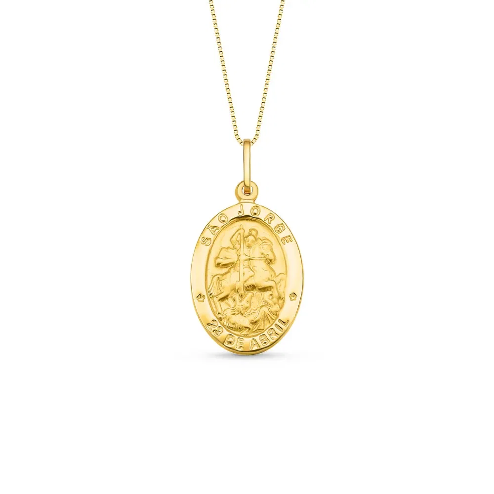 Pingente Medalha São Jorge em Ouro Amarelo 18k, 18mm — imagem 1