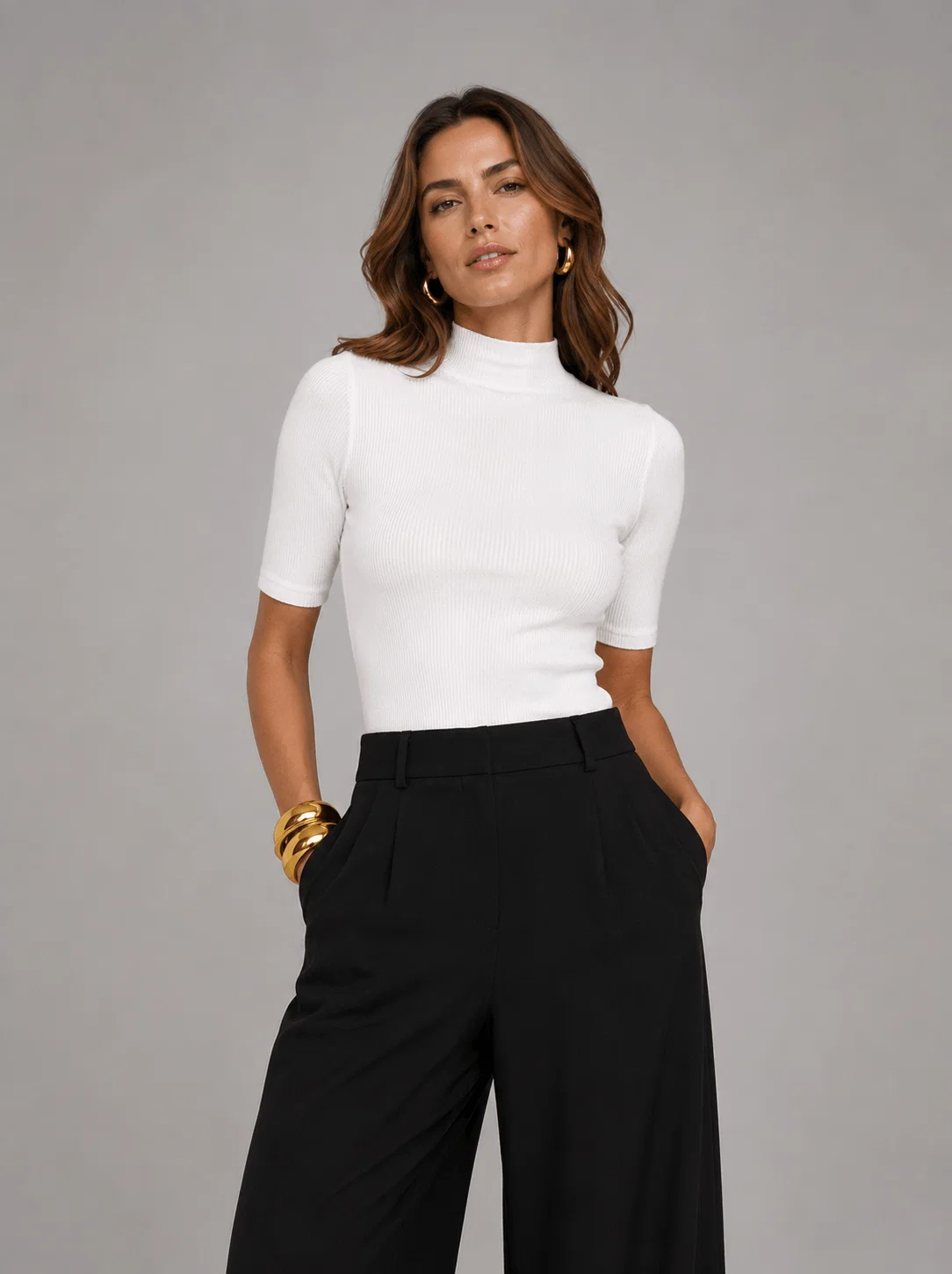 Blusa Manga Curta Gola Alta Colors - Branco — imagem 1
