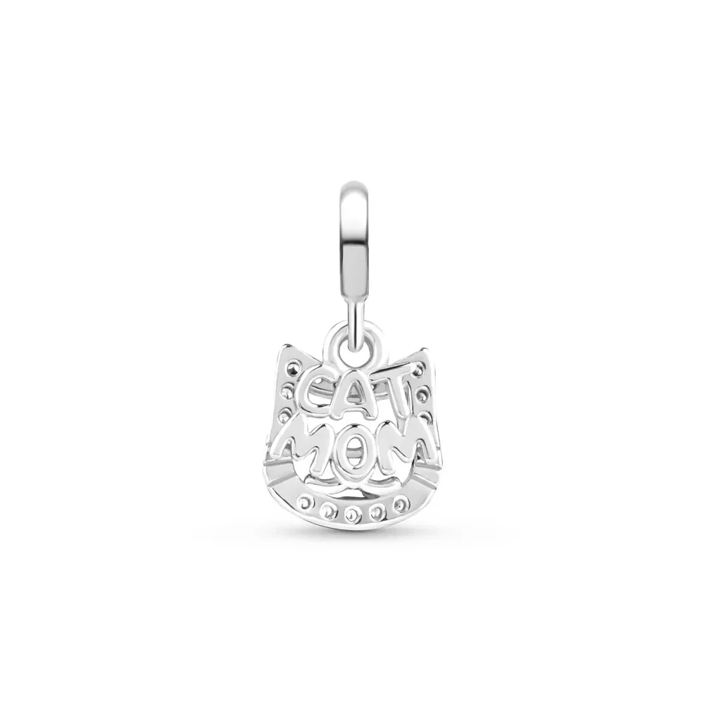 Pingente Life Cat Mom em Prata 925 com Pedras Incolores — imagem 1