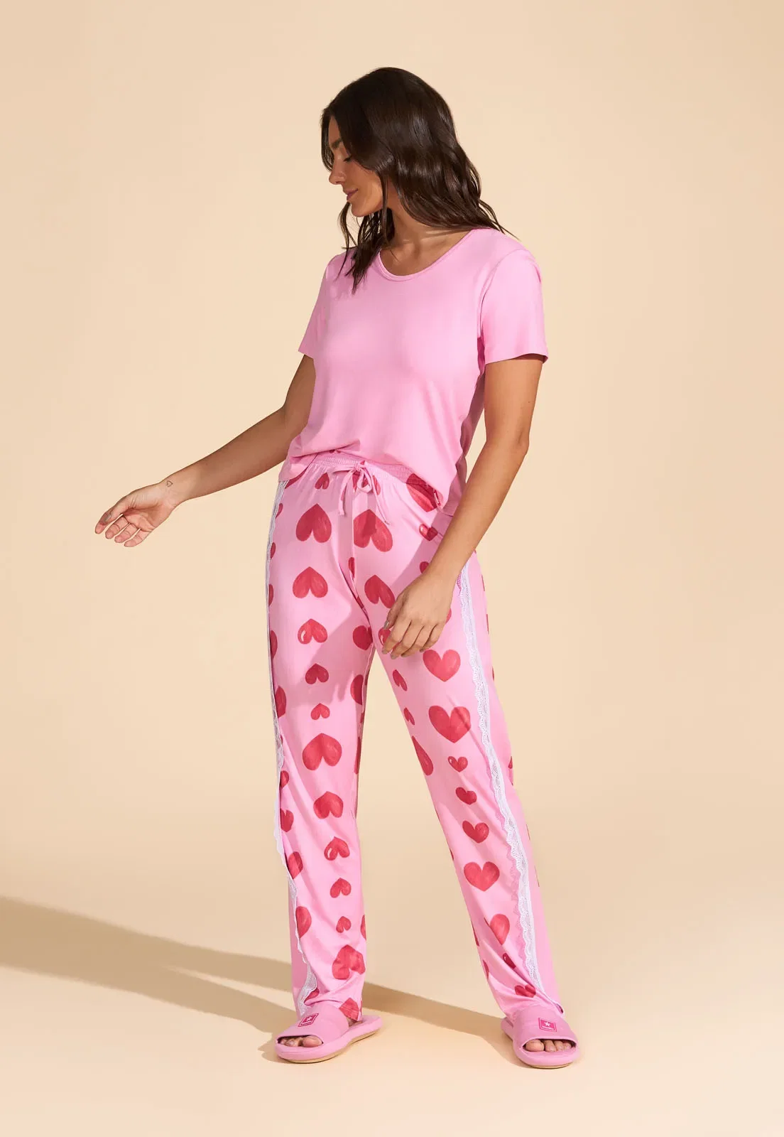 Pijama com Calça Viscose Liso e Digital Baunilha