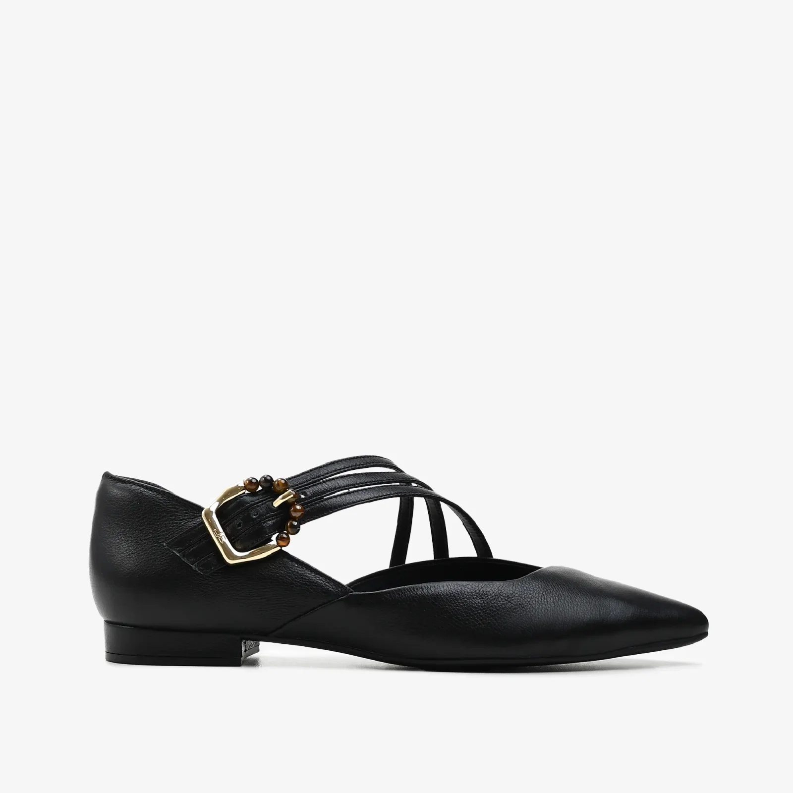 Sapatilha Bico Fino Preto Couro