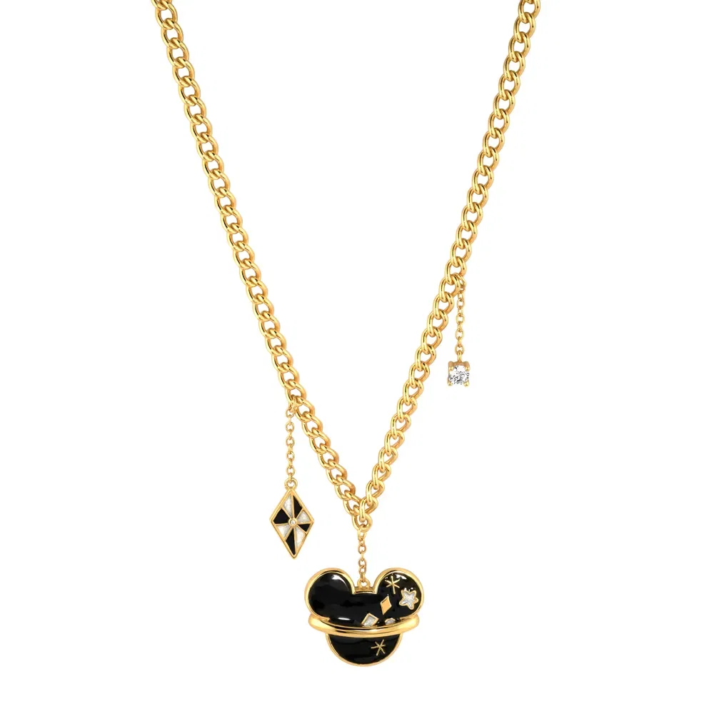 Colar Life Mickey Saturno Disney em Prata 925 com Banho de Ouro Amarelo 18k e Esmalte, 40cm — imagem 1