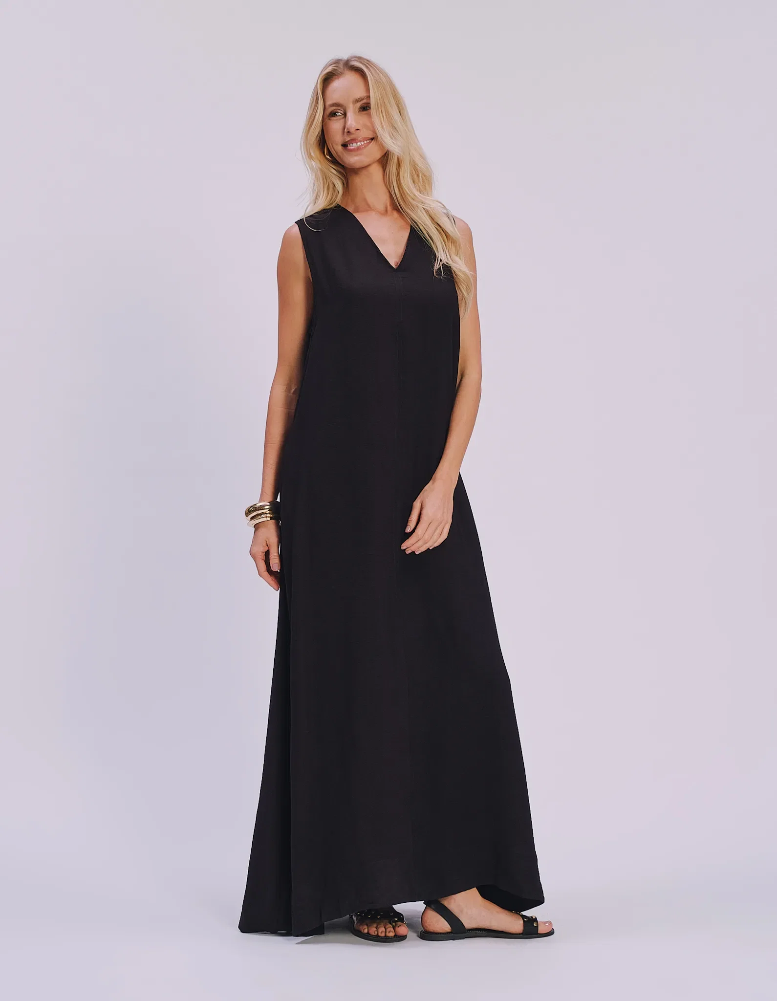 Vestido Longo Decote v - Preto