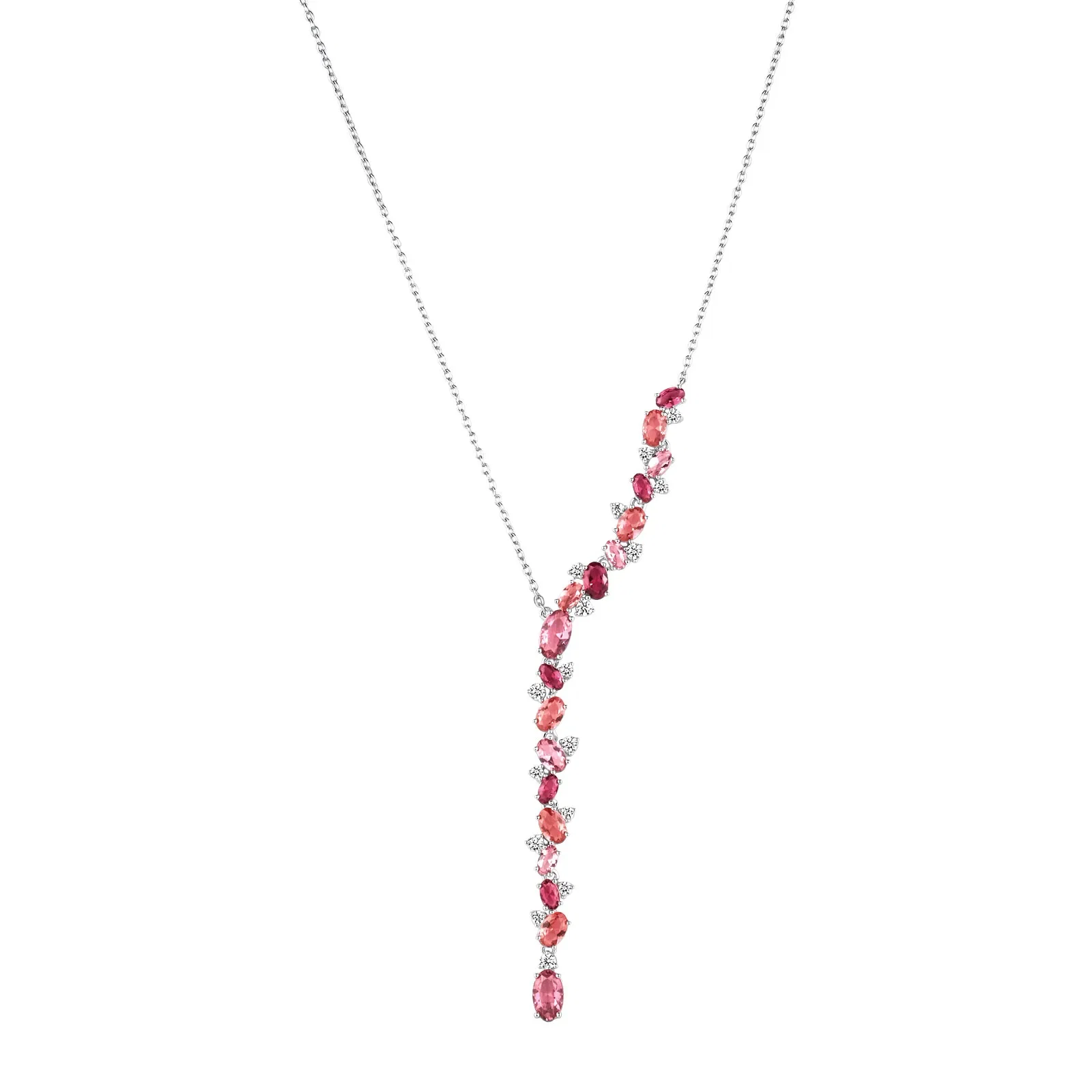 Colar Life Blossom em Prata 925 com Pedras Rosas e Incolores, 45cm
