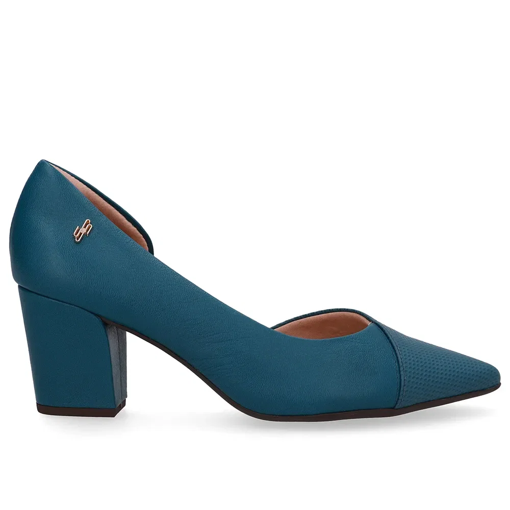 Scarpin Couro Azul Bico Fino Recorte Lateral — imagem 1