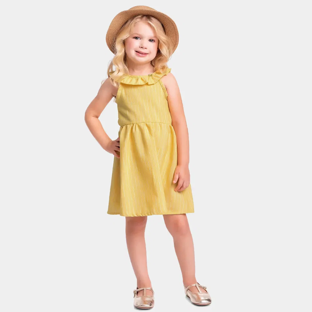 Vestido com listras em tecido ecotex flamê