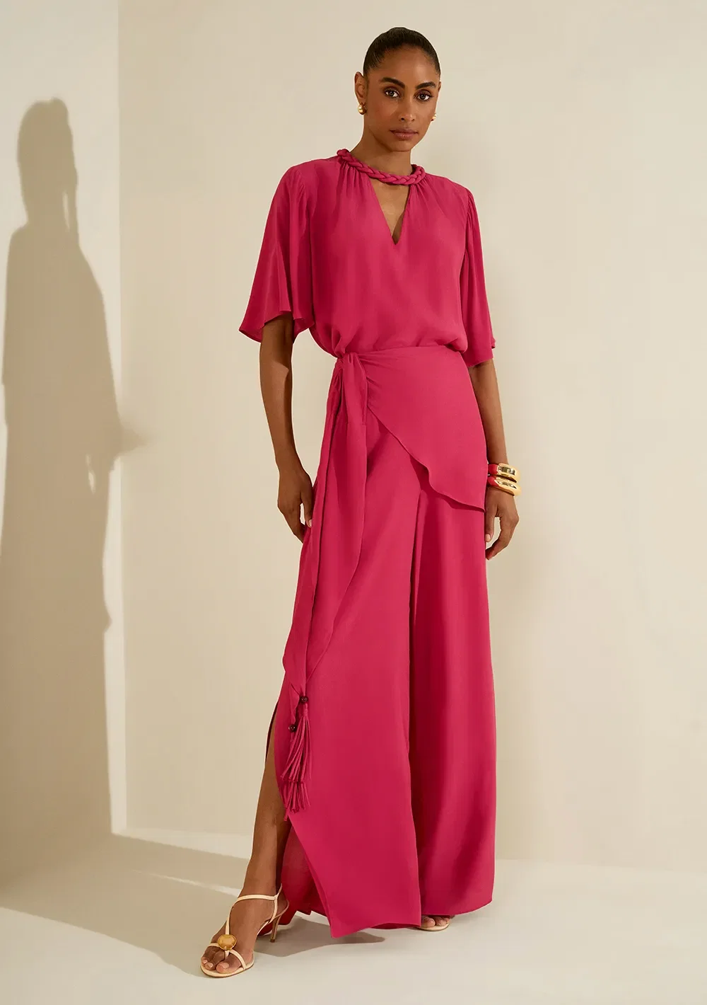 Calça Morena Rosa Pantalona Alta Rosa