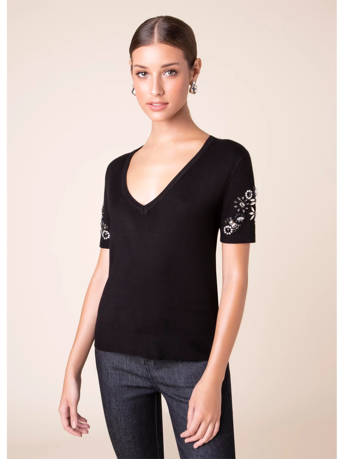 Blusa Tricot Bordado Preto