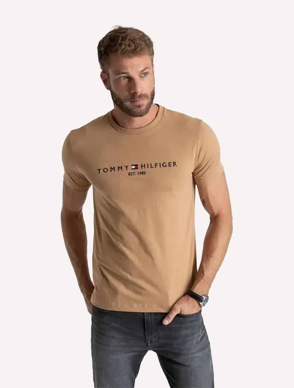 Camiseta Tommy Hilfiger Masculina Core Logo Tee Cáqui — imagem 1