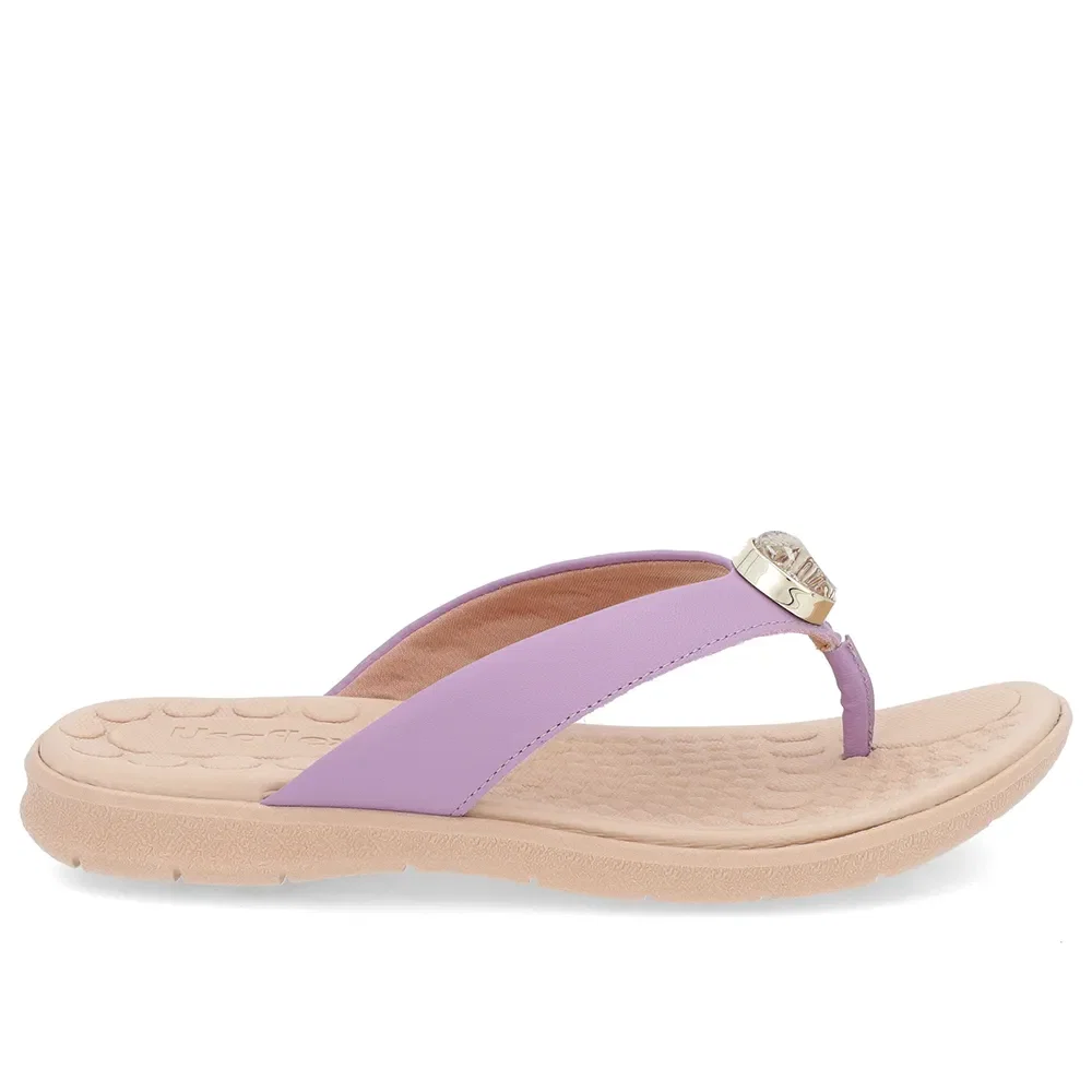 Chinelo Baixo Couro Lilás Enfeite — imagem 1