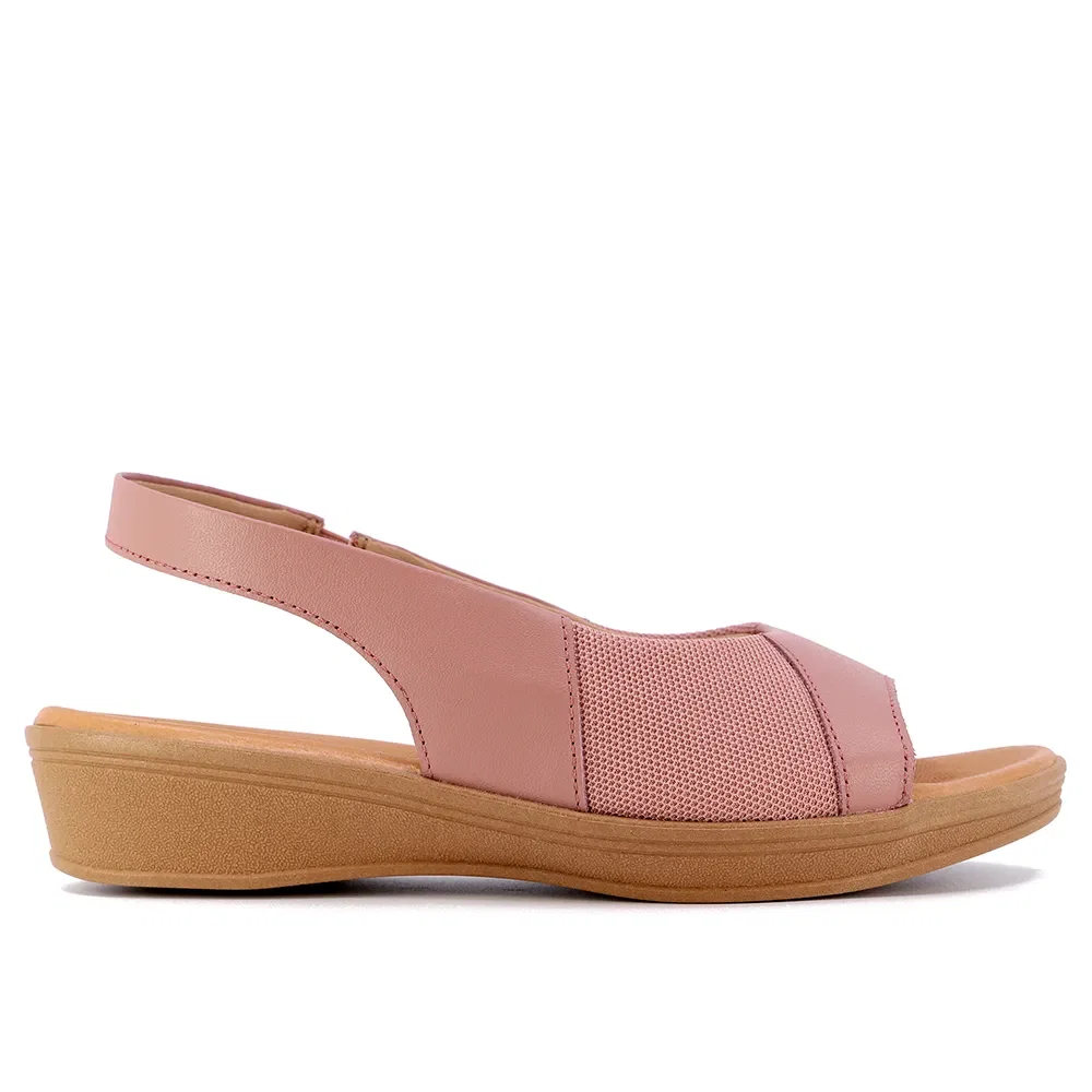 Slingback Rosa Salto Plataforma Couro Tecido — imagem 1