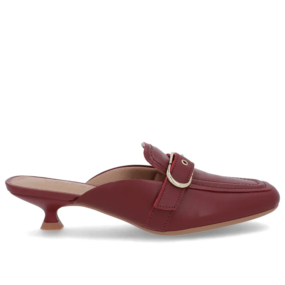 Mule Vermelha Couro Salto Kitten Fivela — imagem 1