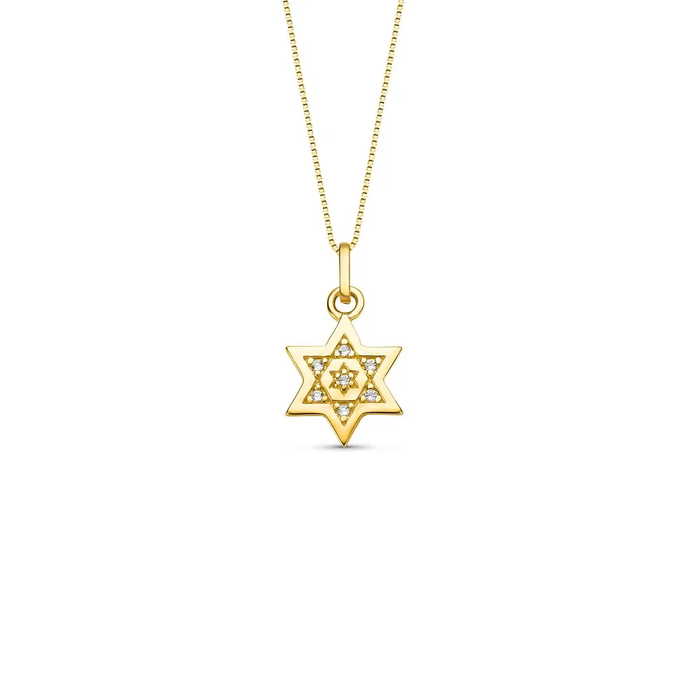 Pingente Religioso Estrela de Davi em Ouro Amarelo 18k com Topázio Incolor, 18mm — imagem 1