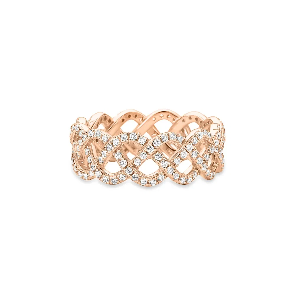 Anel Life Tranças em Liga Rosé com Banho de Ouro Rosé 18k e Pedras Incolores
