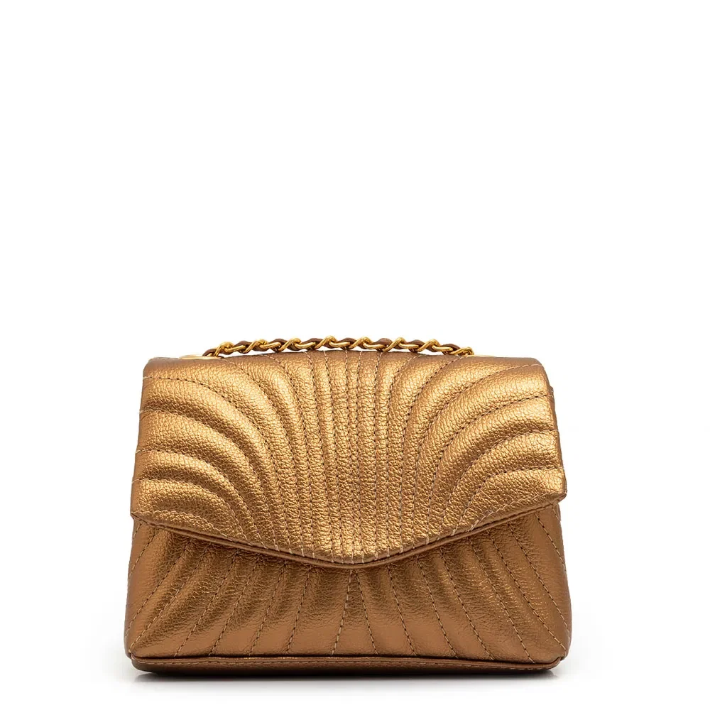 Bolsa Tiracolo Couro Metalizado Bronze