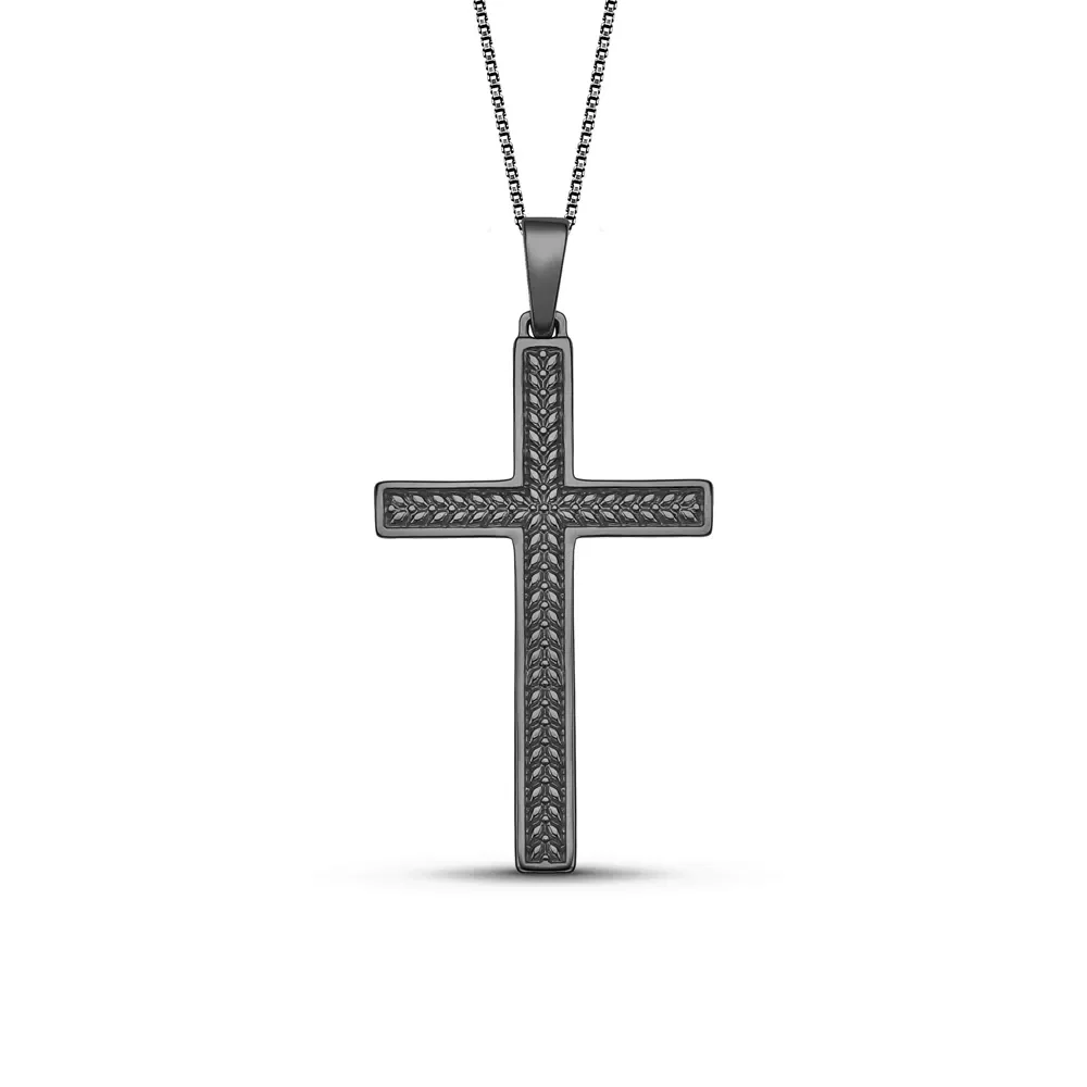 Pingente Apolo Cruz em Prata 925 com Ródio Negro, 38mm