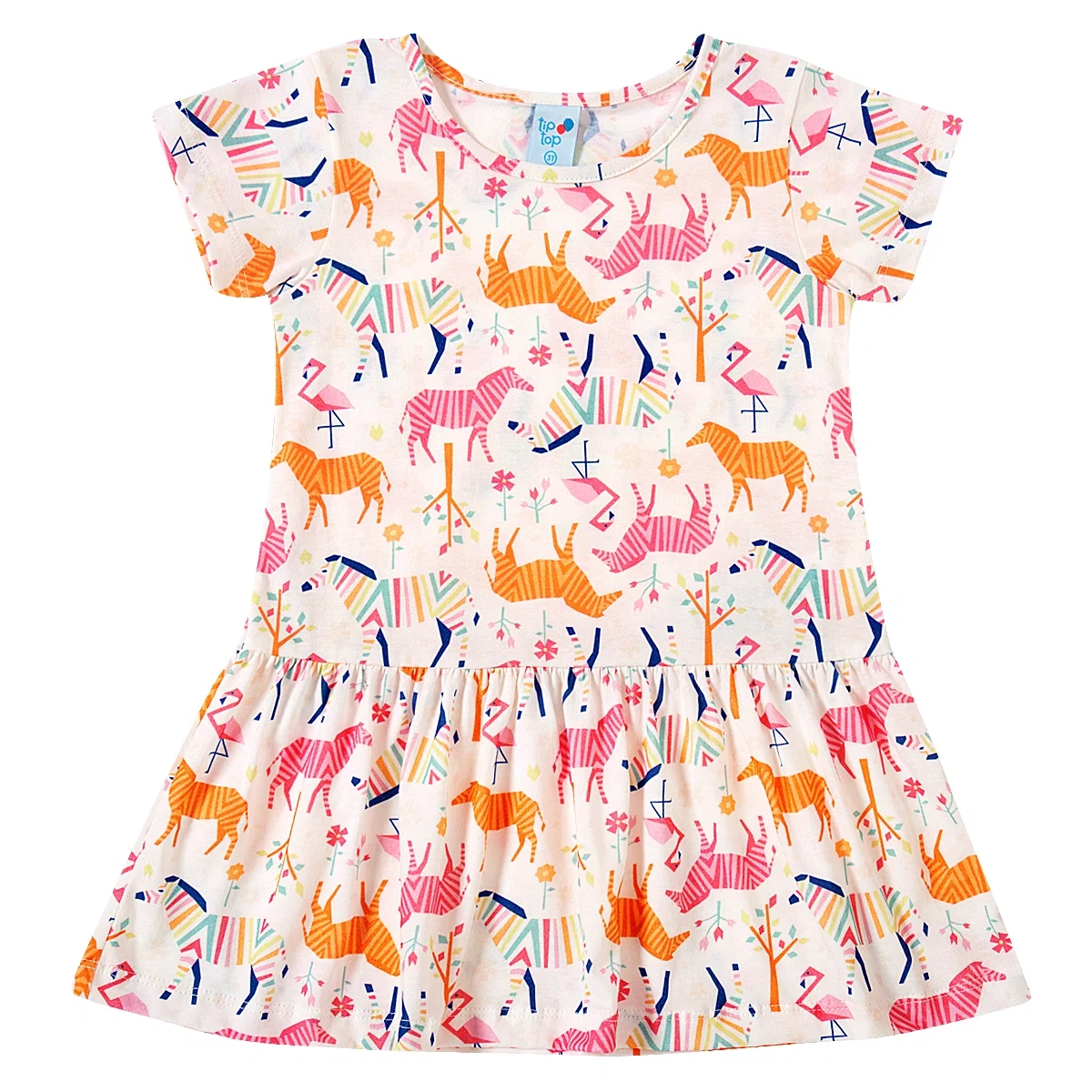 Vestido Manga Curta Kids Zoo Meia Malha Tip Top