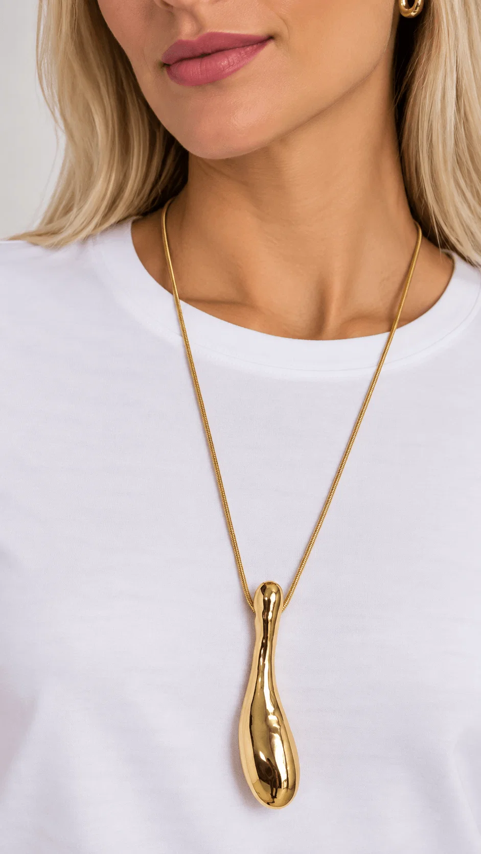Colar Longo Pingente Orgânico - Dourado