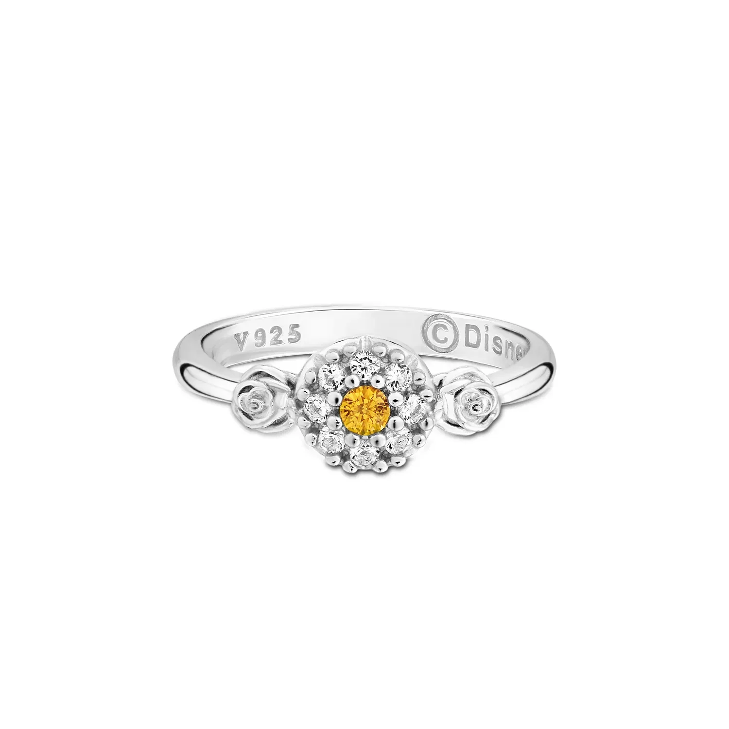 Anel Life Princesas Bela em Prata 925 com Pedras Amarela e Incolores