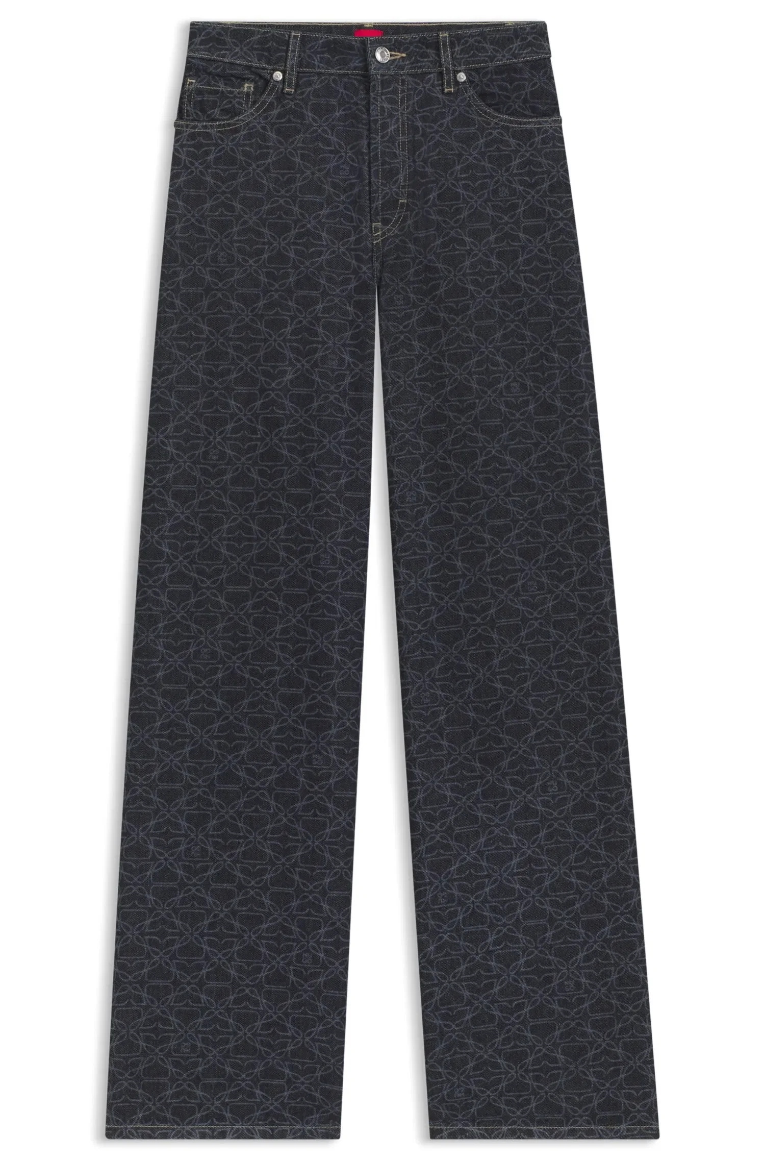 Calça Jeans De Perna Super Larga Com Estampa