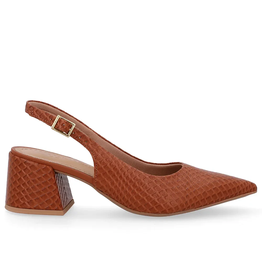 Slingback Marrom Bico Fino Couro Detalhe Fivela — imagem 1