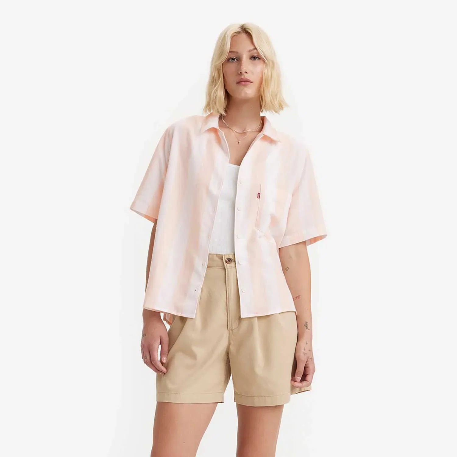 Camisa Levi's® Joyce Resort Listrada Rosa Manga Curta — imagem 1
