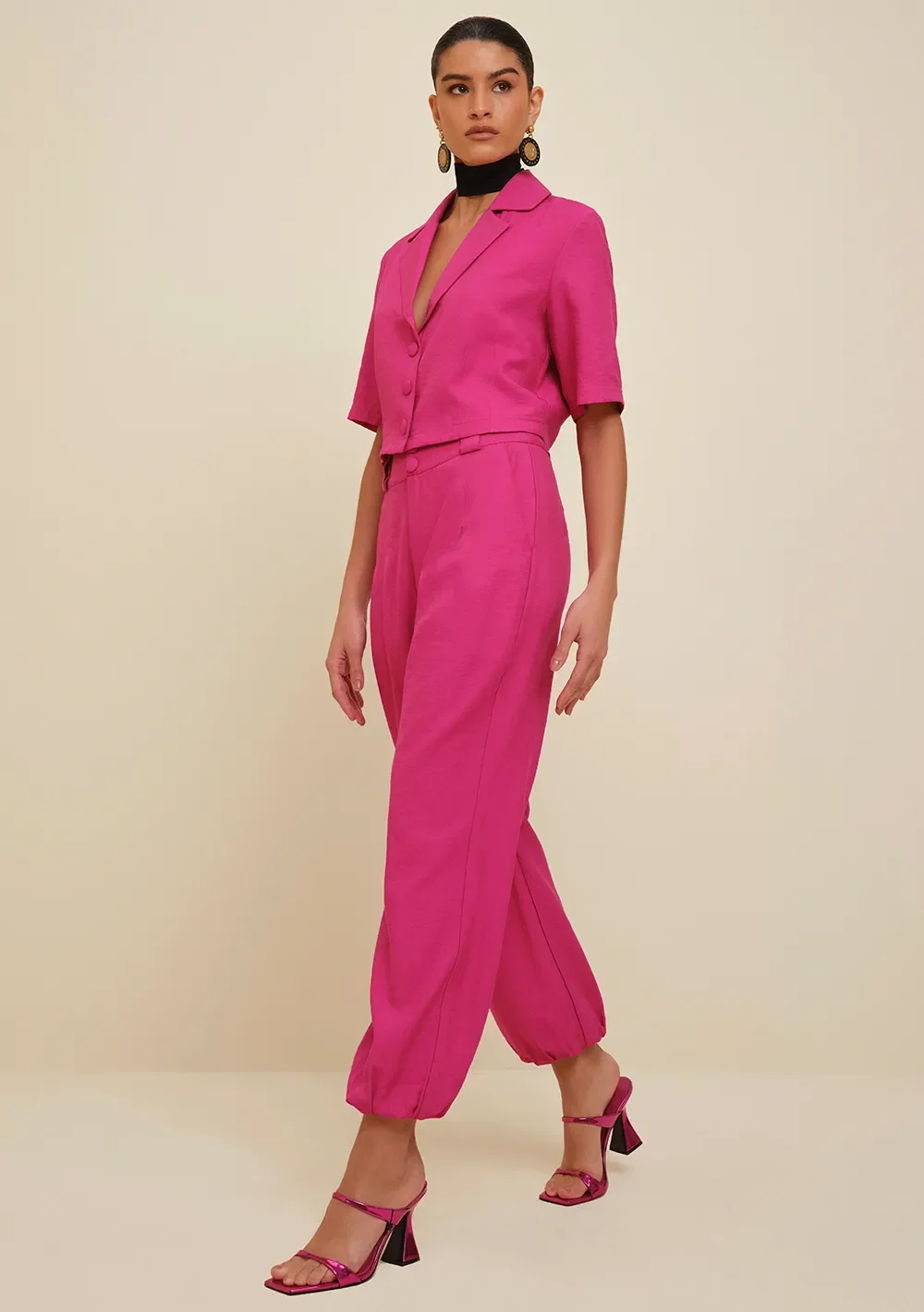 Calça Morena Rosa Jogger Cós Alto Bolso Faca Pink — imagem 1