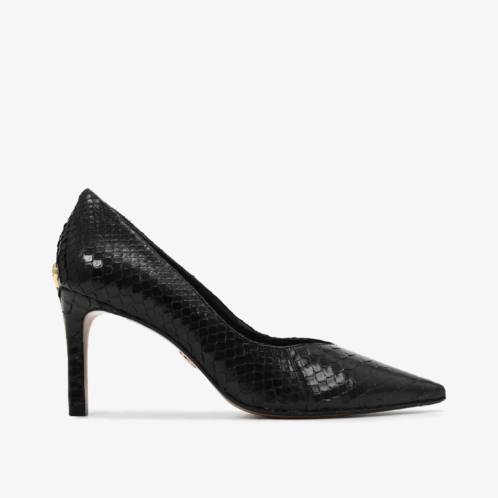 Scarpin Preto Pele Cobra Python Mandala