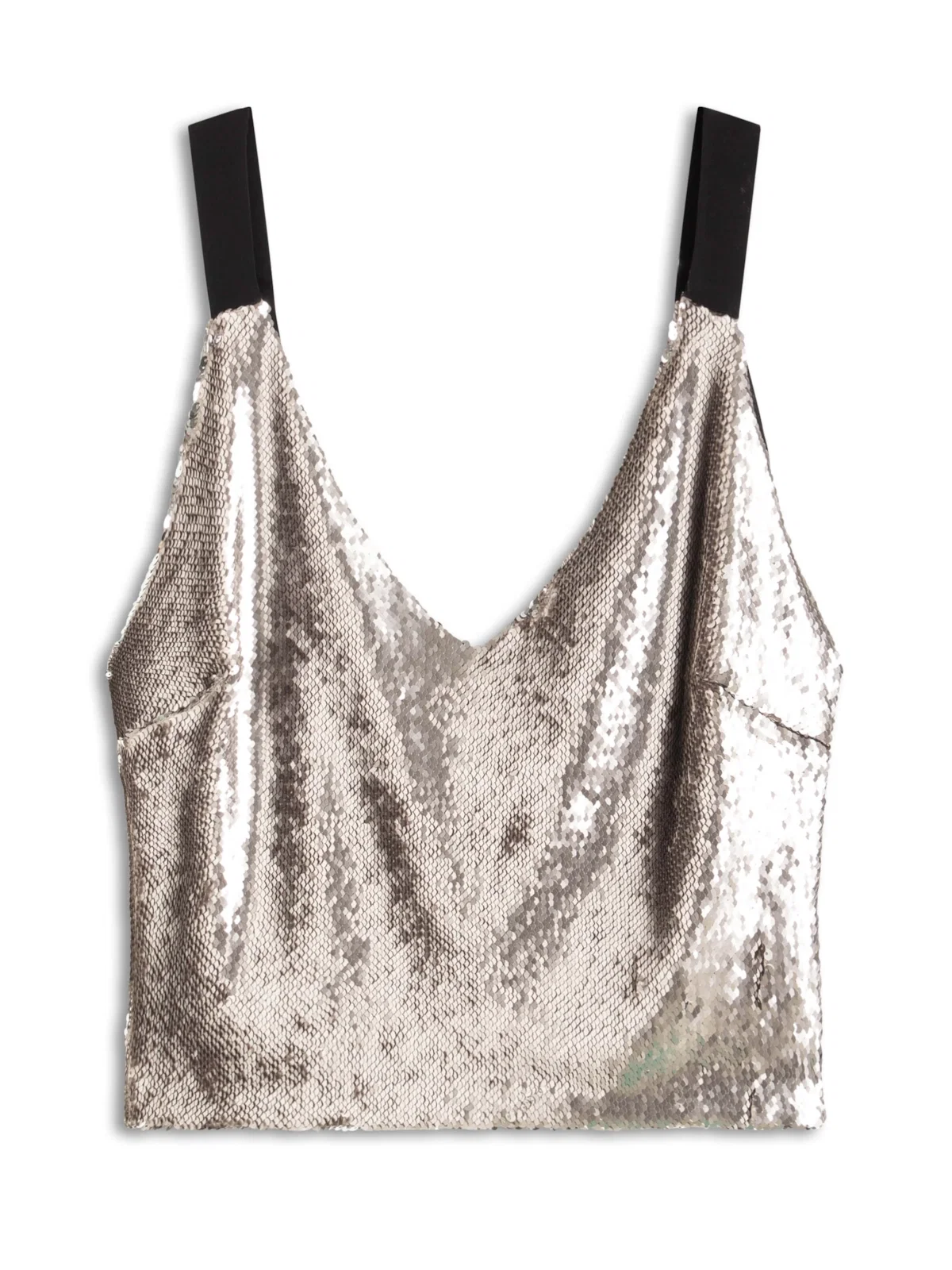 Blusa Shine Sequins Deep Neckline Prata