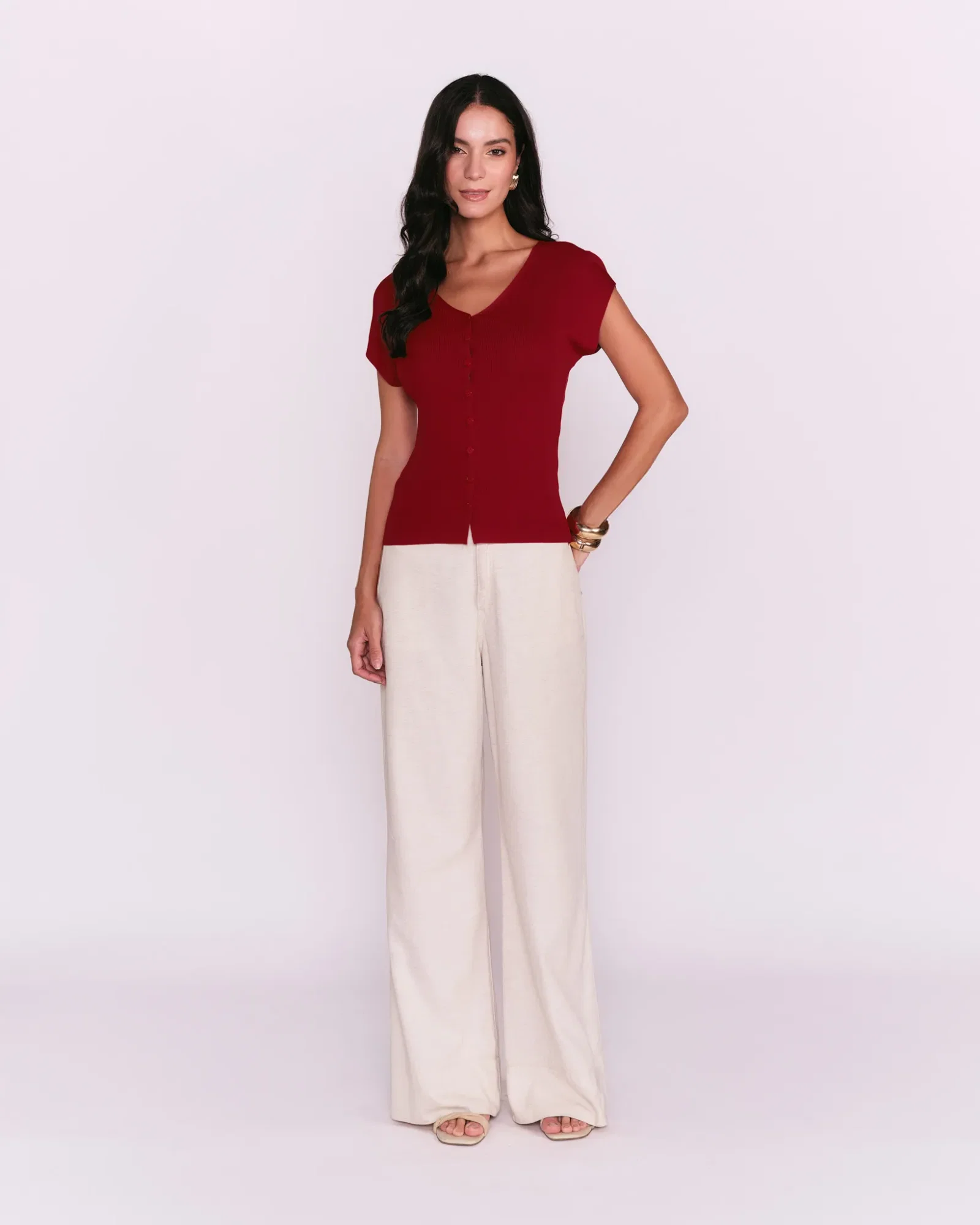 Blusa Tricot Detalhe Botões - Vermelho — imagem 1
