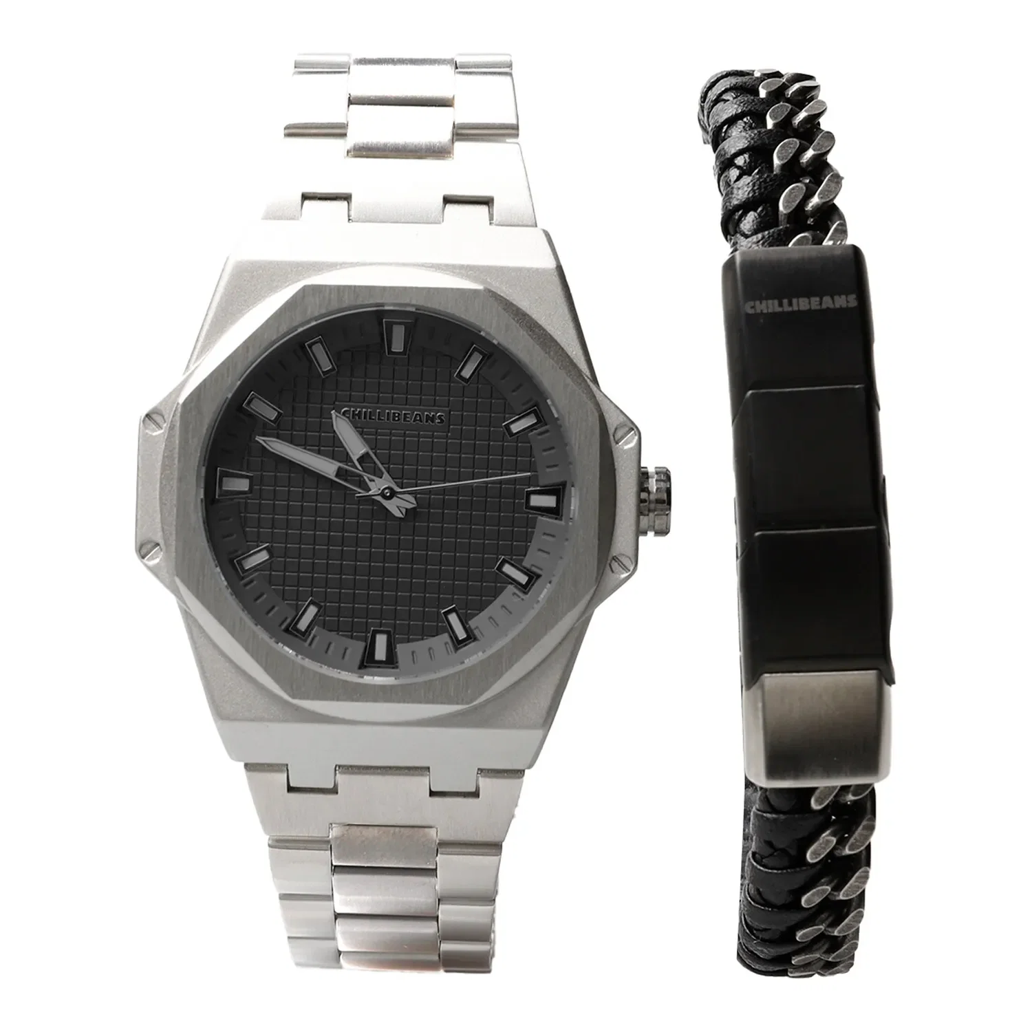 Kit Relógio Analógico Com Pulseira Masculino Chilli Beans Metal Prata — imagem 1