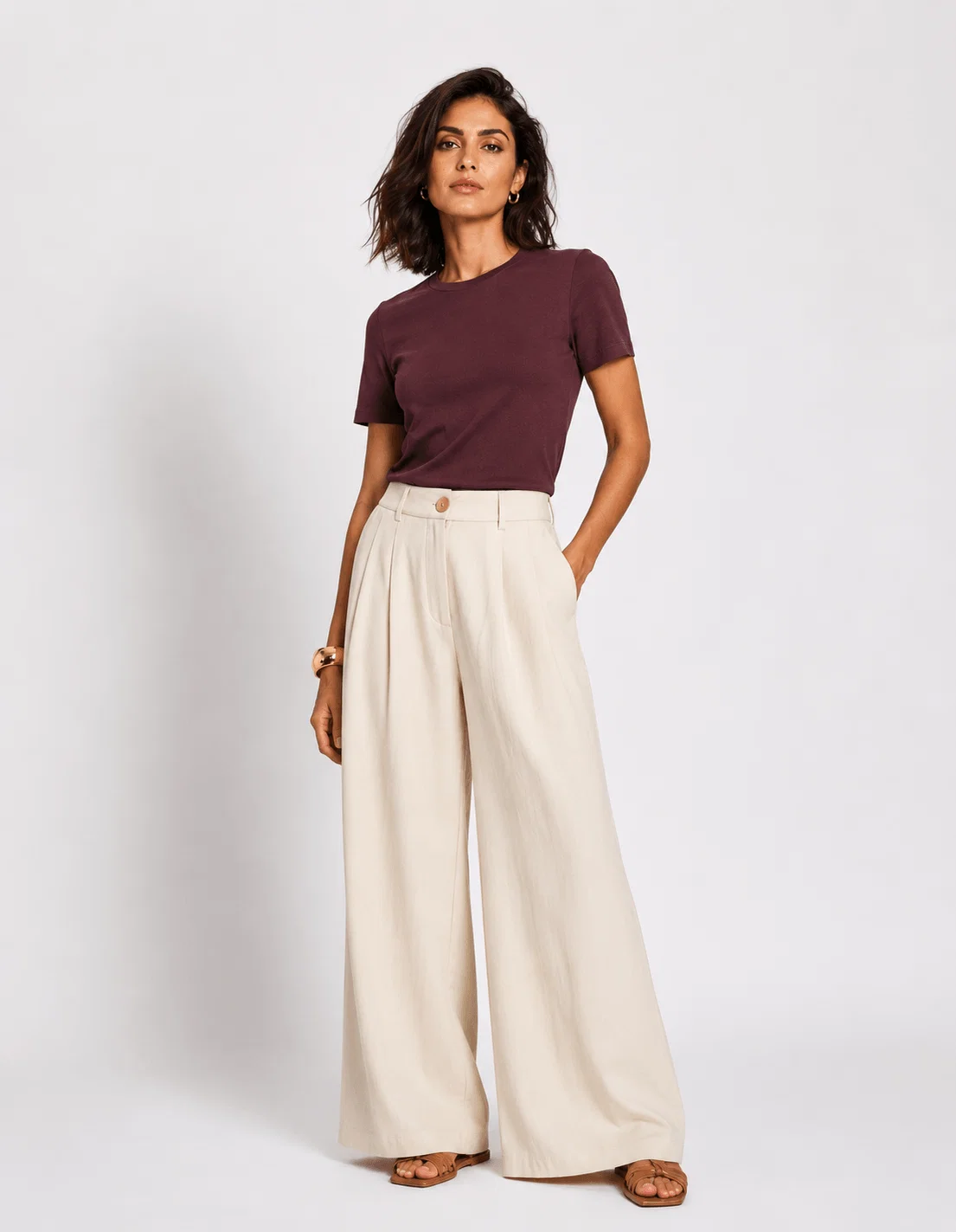 Calça Pantalona Bolsos - Off White